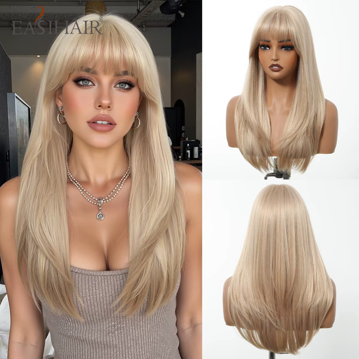 EASIHAIR – perruques synthétiques blondes longues pour femmes, cheveux naturels lisses en couches av