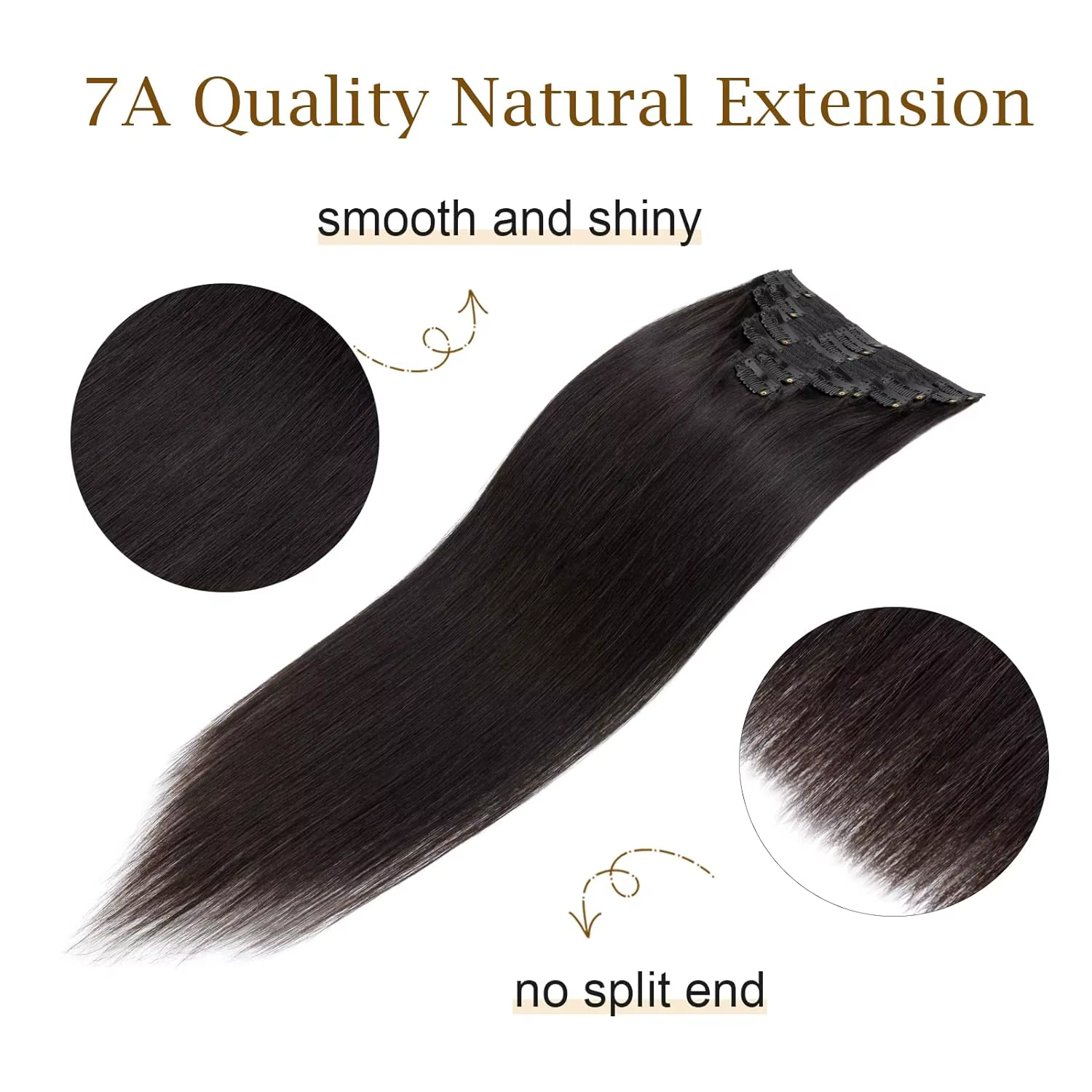 Extensions de cheveux humains 100% non traités, 120G/8 pièces, à clips droits, cheveux vierges brési