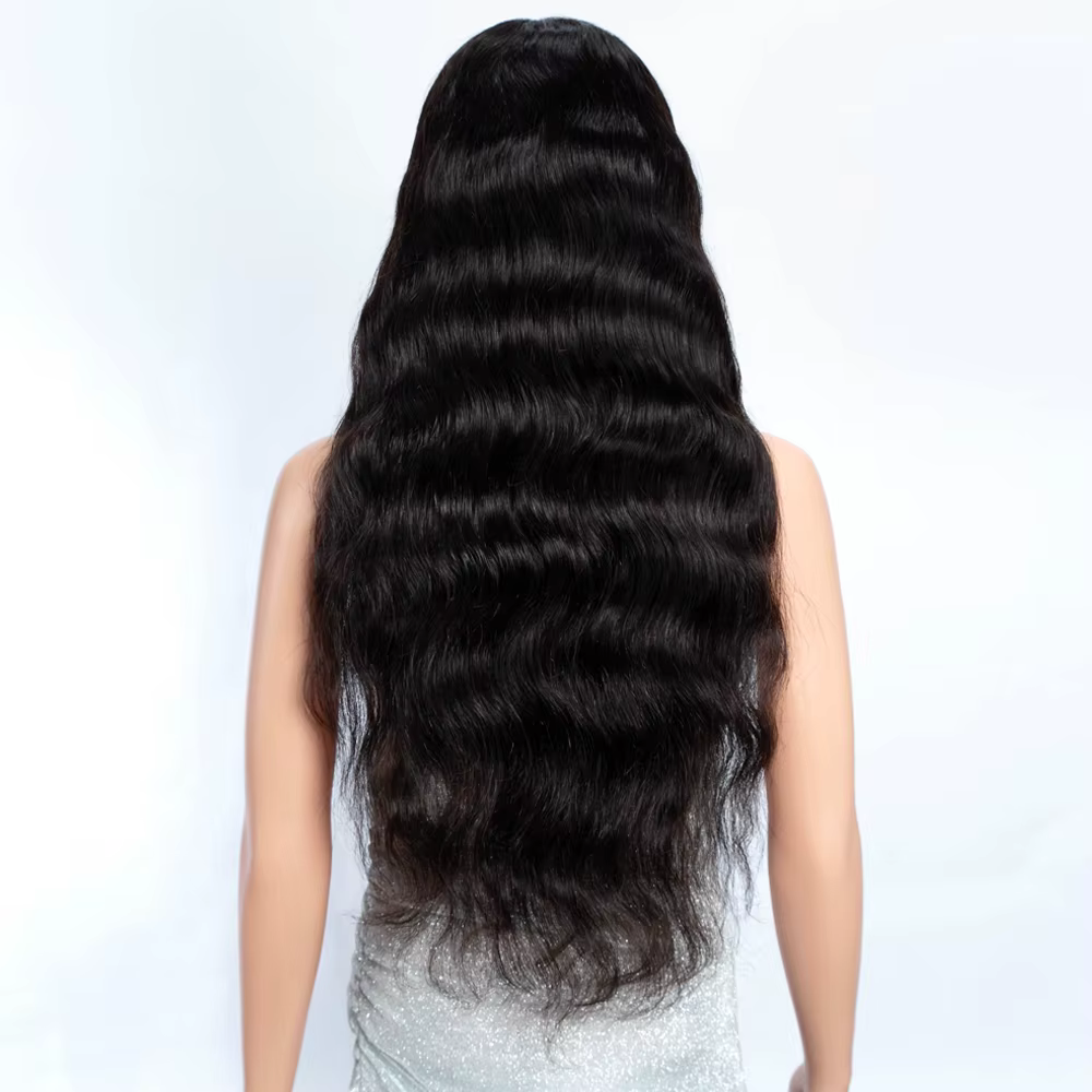 Lekker noir Long ondulé 13x1 T partie dentelle avant 100% perruques de cheveux humains pour les femm