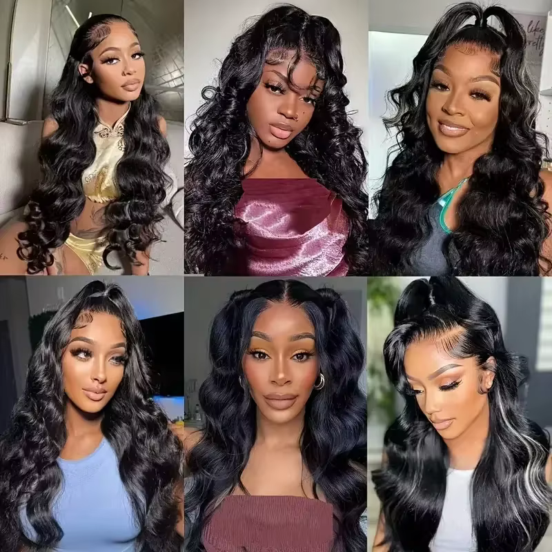 Perruque Lace Frontal Wig naturelle brésilienne, cheveux humains, Body Wave, noir naturel, 13x4 HD,