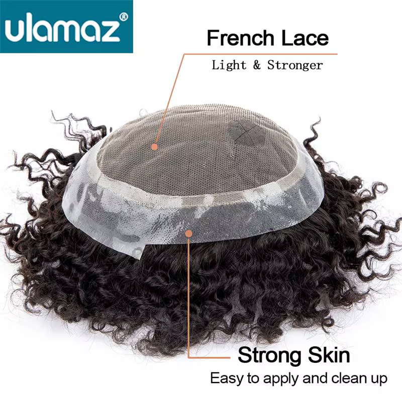 Australie toupet cheveux hommes système de cheveux bouclés pour hommes Pu peau dentelle hommes perru