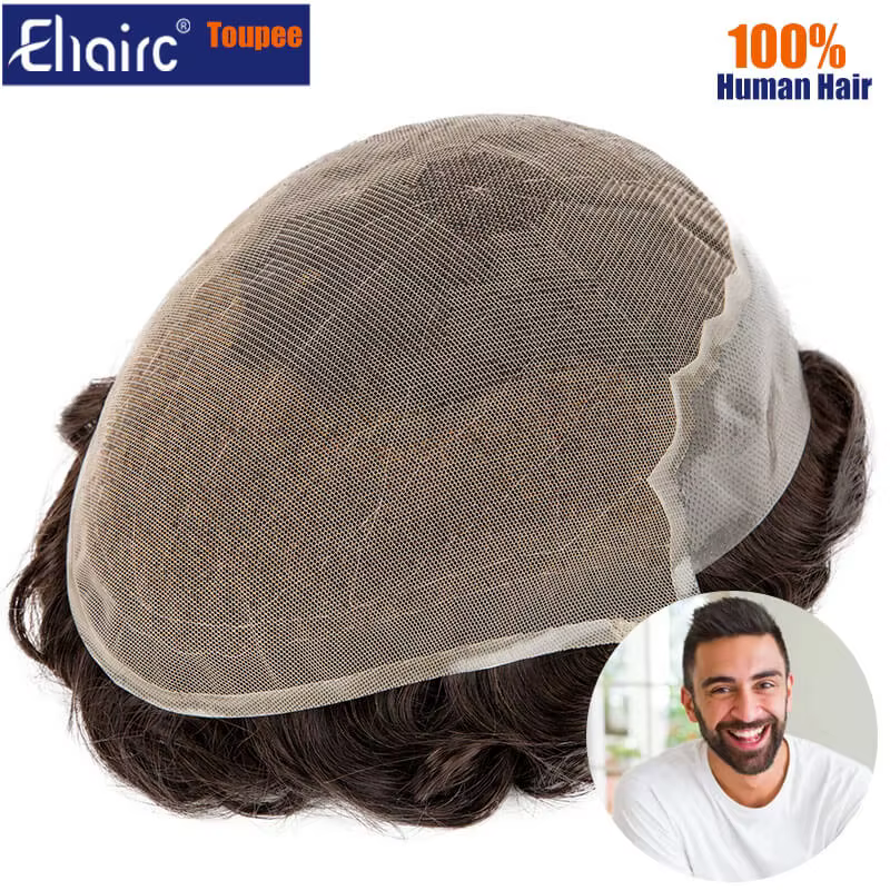 Q6 hommes perruque humaine mâle cheveux prothèse dentelle et noué PU perruques pour hommes, perruque