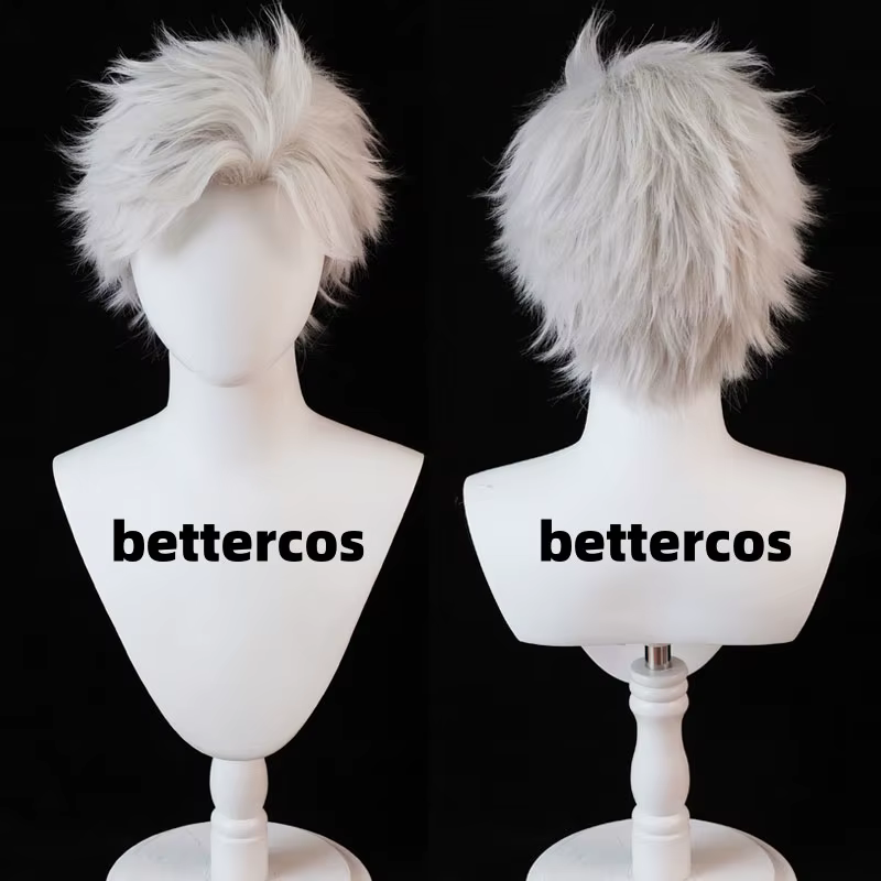 Perruque Synthétique Courte avec Bonnet pour ixd'Halloween, Cheveux Courts Gris, Anime Cosplay, Degr