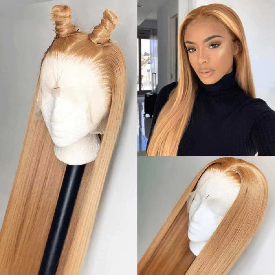 Tuneful 27 # Perruques en cheveux humains de couleur blonde miel, lisses, 180%, 13x6, dentelle tra