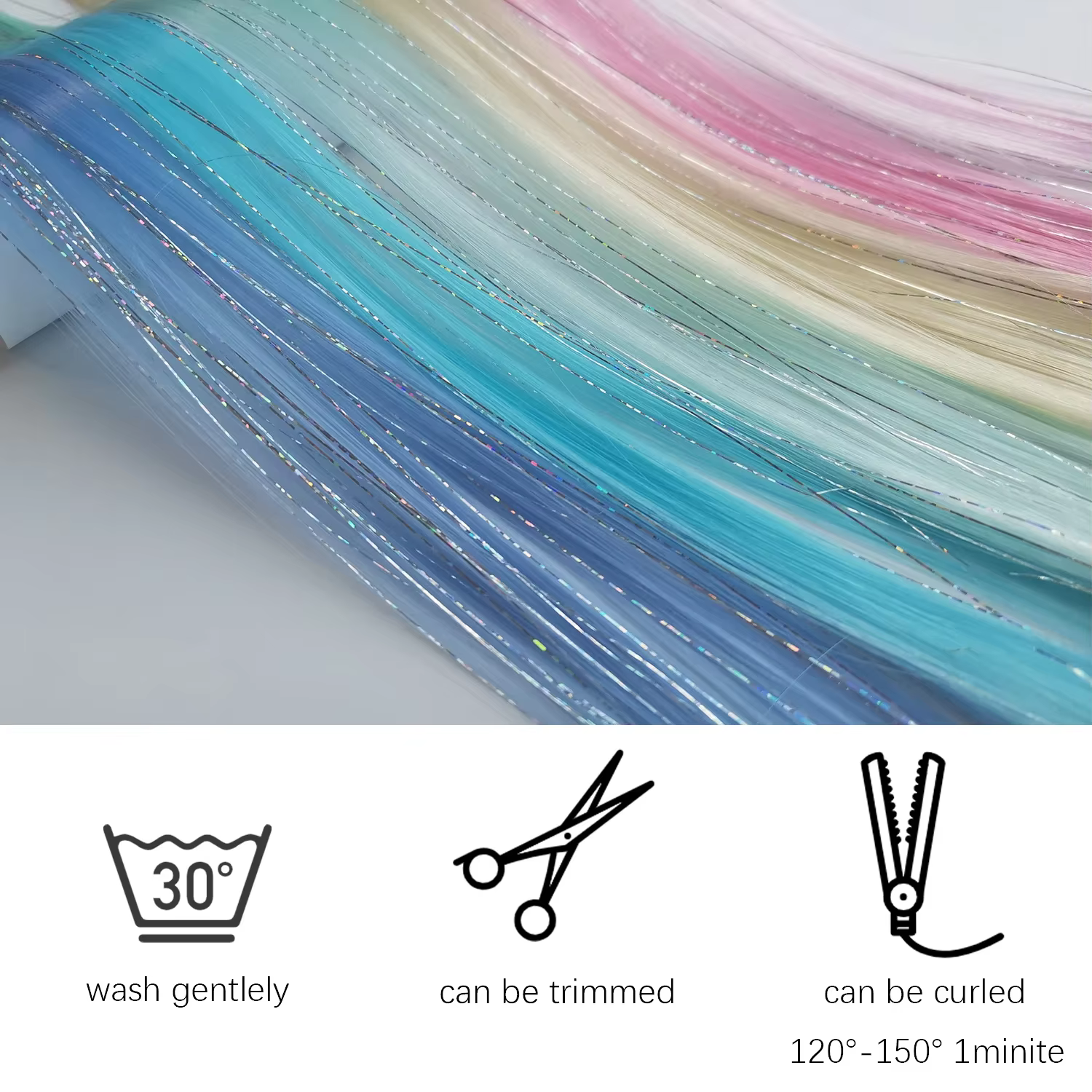 Extensions de cheveux multicolores à clips, mélange de tinsels, extensions de cheveux colorés, cheve