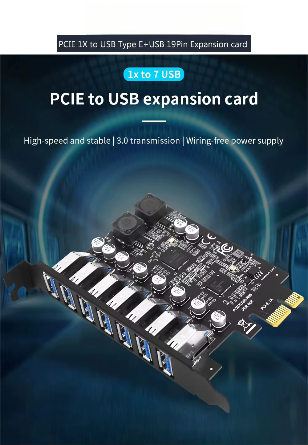 Adaptateur USB 3.0 PCI Express, carte d'extension USB 3 à 7 ports, convertisseur de contrôleur USB3 