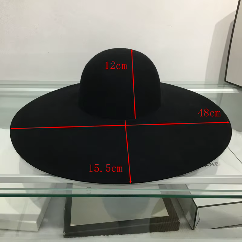 Nouveau Style rétro grand chaud à large bord laine Fedora chapeau noir feutre chapeau arc plat disqu