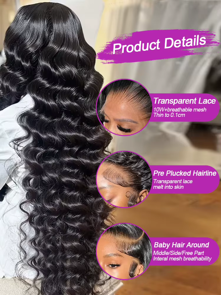 Perruques de cheveux humains avant de dentelle libre vague profonde 13x4 360 30 40 pouces vague natu