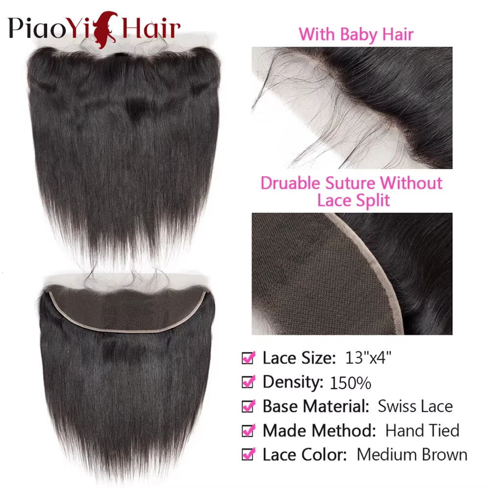 Perruque Lace Frontal Wig brésilienne naturelle, cheveux lisses, 13x6, 13x4, HD, pre-plucked, 4x4, 5