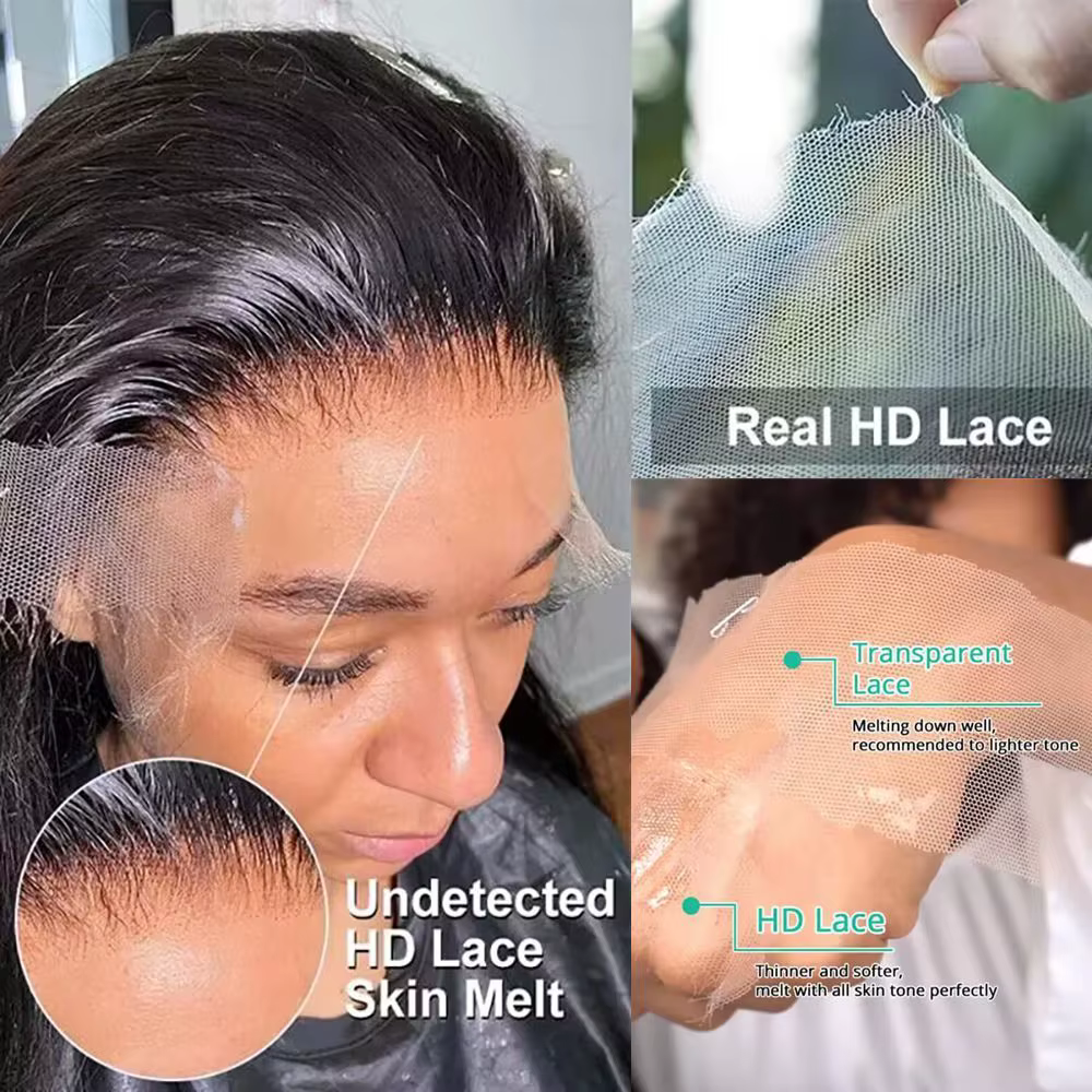 Perruques en cheveux humains transparentes à ondulations profondes de 40 pouces, avec dentelle front