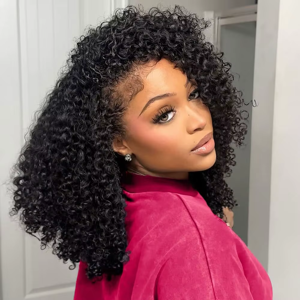 Demi-perruque cheveux humains crépus bouclés 3 en 1 perruque de cheveux humains 250% sans couture ra