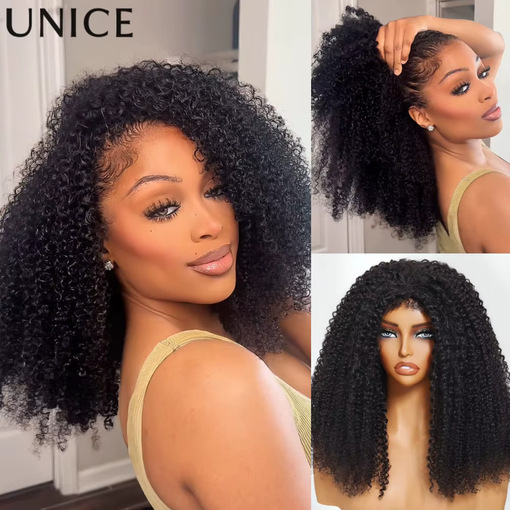 Perruque mi-tête UNICE à cordon de serrage, bouclée et crépue, avec bords 4C, ligne de cheveux natur