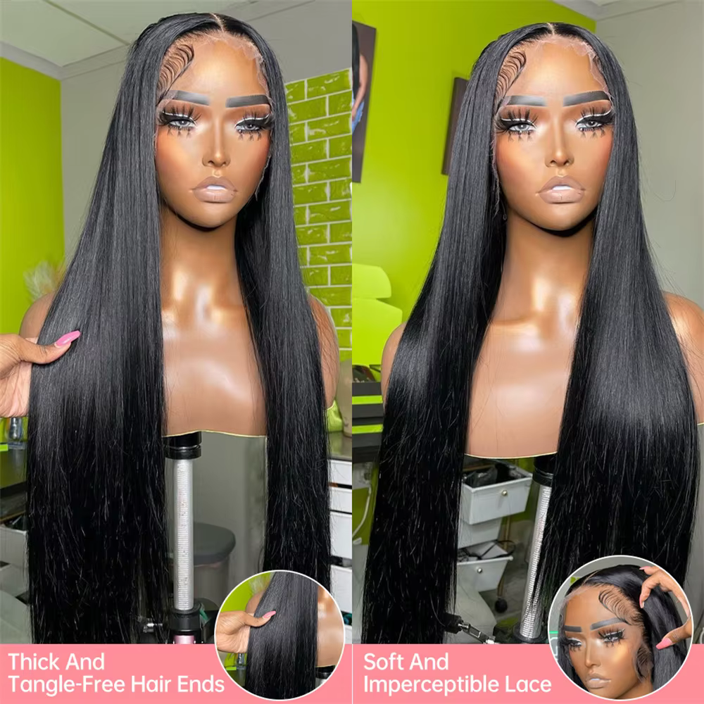 Perruque Lace Frontal Wig 360 transparente, cheveux naturels lisses, 4x4, 13x4, 13x6, 30 32 34 pouce
