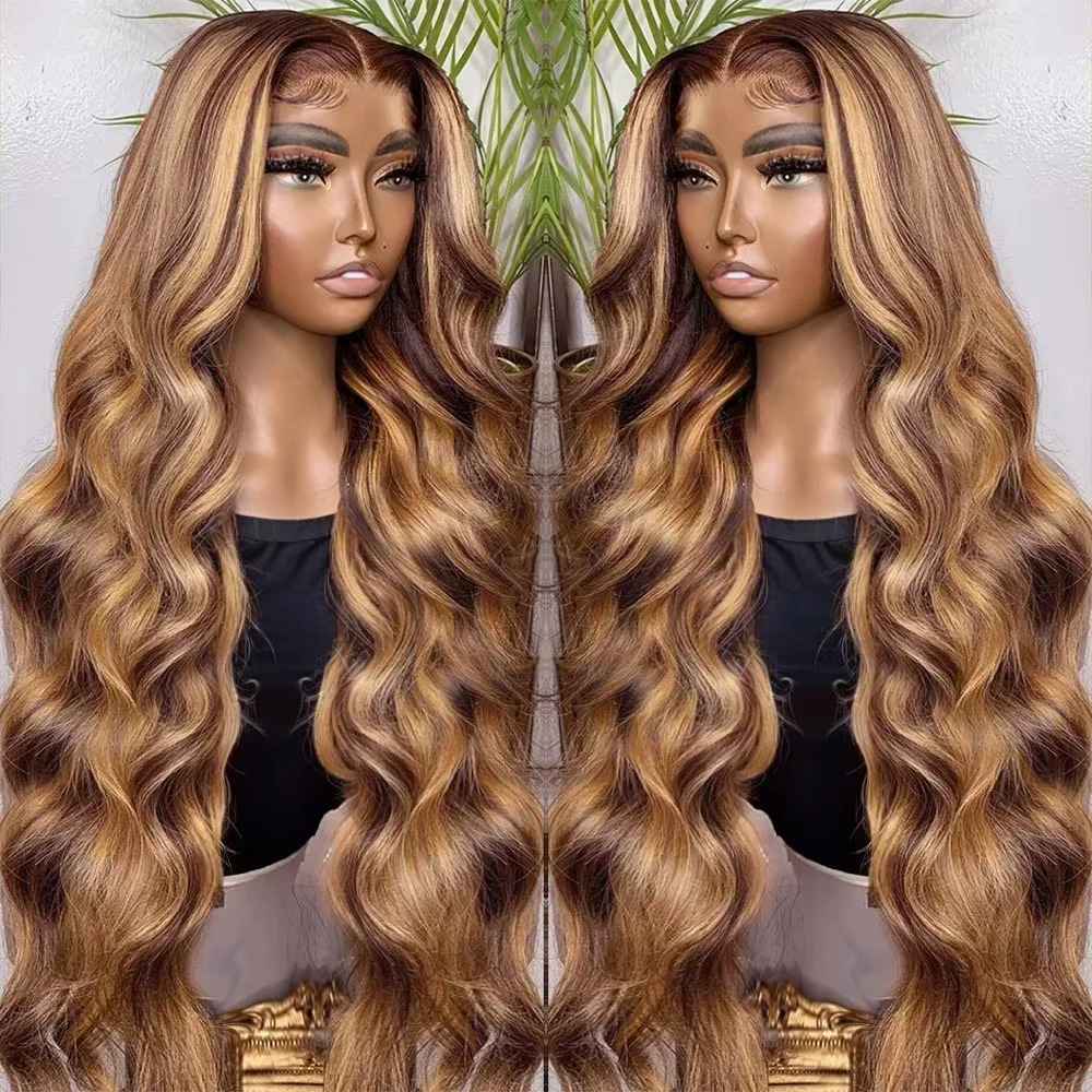 Perruque Lace Front Coroled 30 pouces avec mèches, perruques frontales HD 13x6 en dentelle, cheveux 
