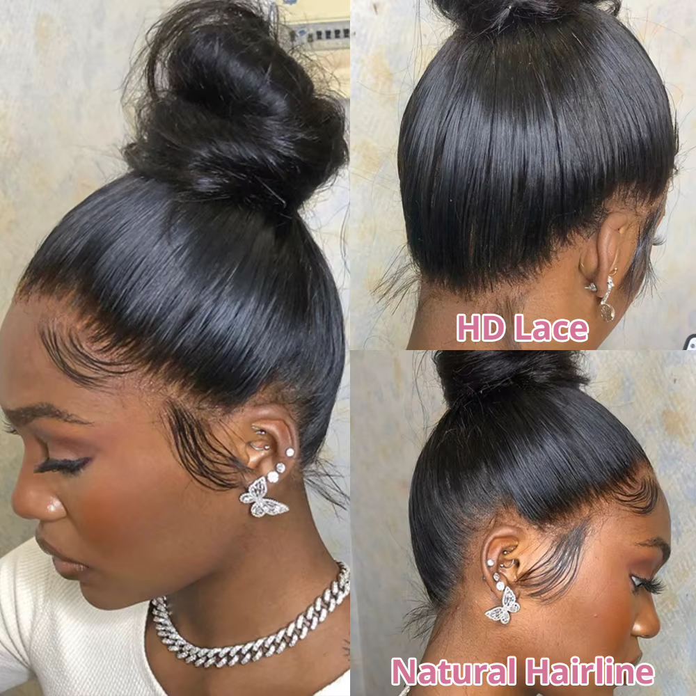 Perruque Lace Frontal Wig 360 naturelle brésilienne lisse, cheveux lisses, 13x6, Transparent, pre-pl