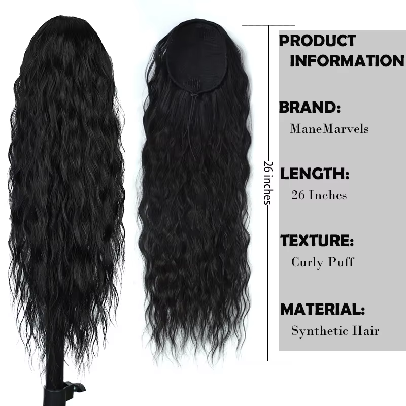 Extension de cheveux queue de cheval ondulée longue bouclée pour femmes postiche queue de cheval syn
