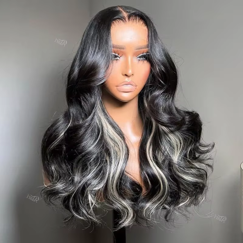 Perruque Lace Frontal Wig Body Wave brésilienne naturelle, cheveux humains, à reflets bruns et blond