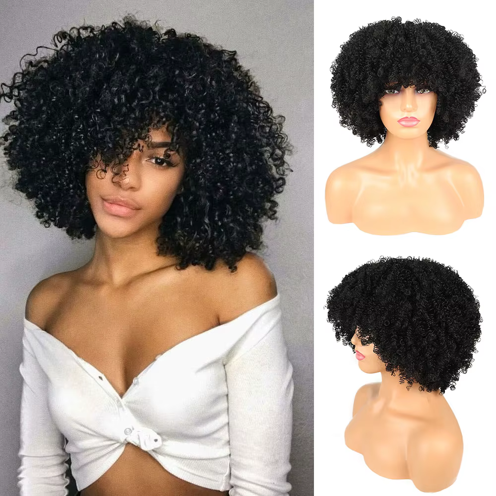 Perruque courte synthétique Afro perruques bouclées lâches pour les femmes noires perruques Afro cou
