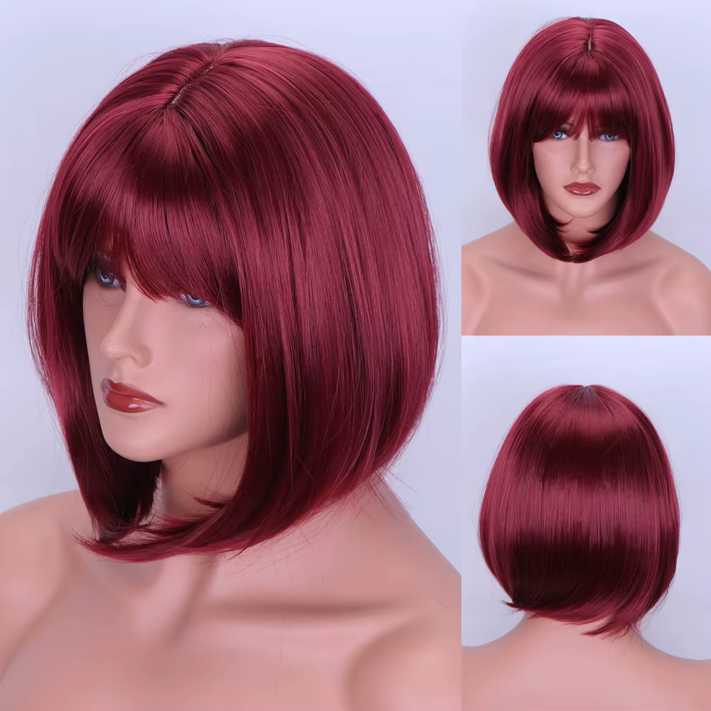 Perruque de cosplay synthétique courte et droite pour femme, cheveux ultraviolets, Bob, mode sexy, 1
