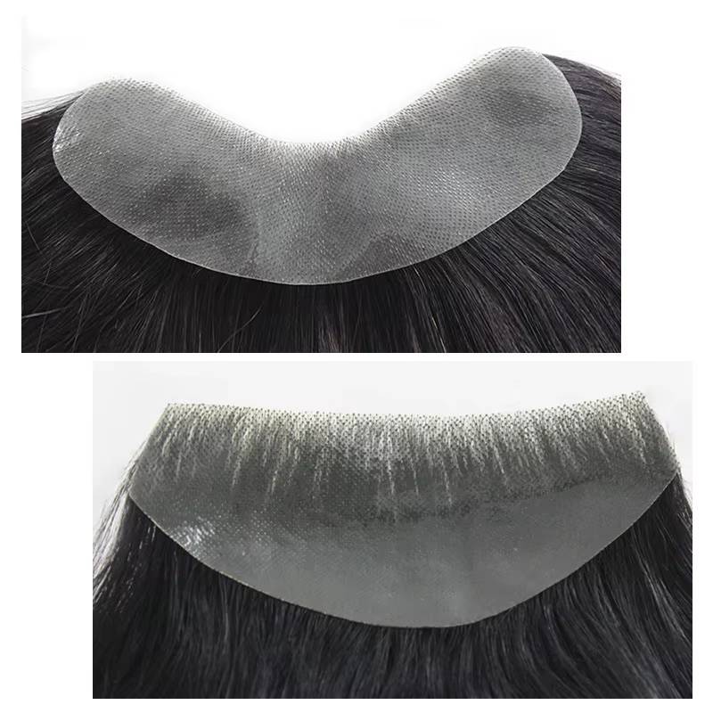 Hotsale 100% morceau de cheveux humains hommes Topper V boucle peau Super mince PU ligne avant systè