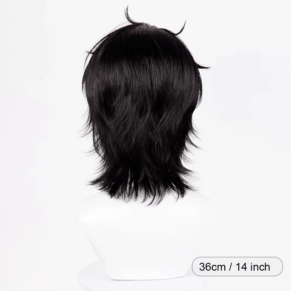 Perruque synthétique courte et lisse noire moelleuse pour hommes, perruque de Cosplay de jeu animé r