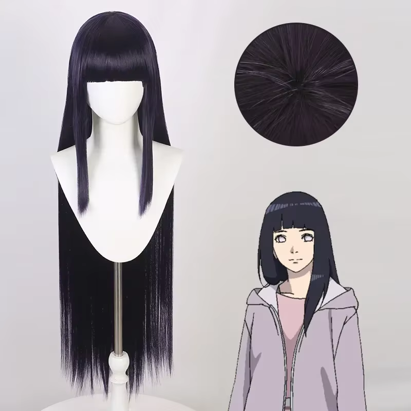 Perruque de Cosplay Anime Hinata Hyuuga bleu foncé, longue et lisse, frange émoussée, perruque de fê