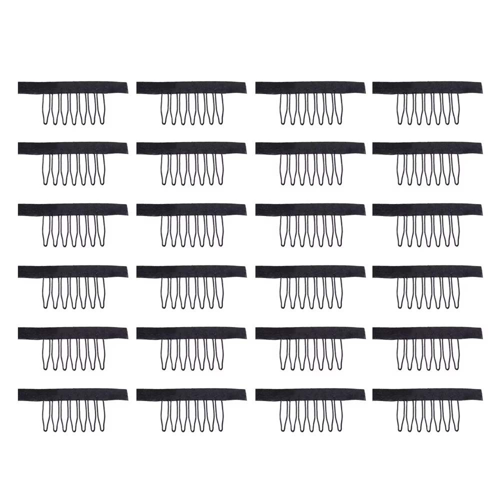 24 pcs/lot dentelle perruque Clips acier 7 dents 5 couleurs Polyester tissu Durable perruque peignes