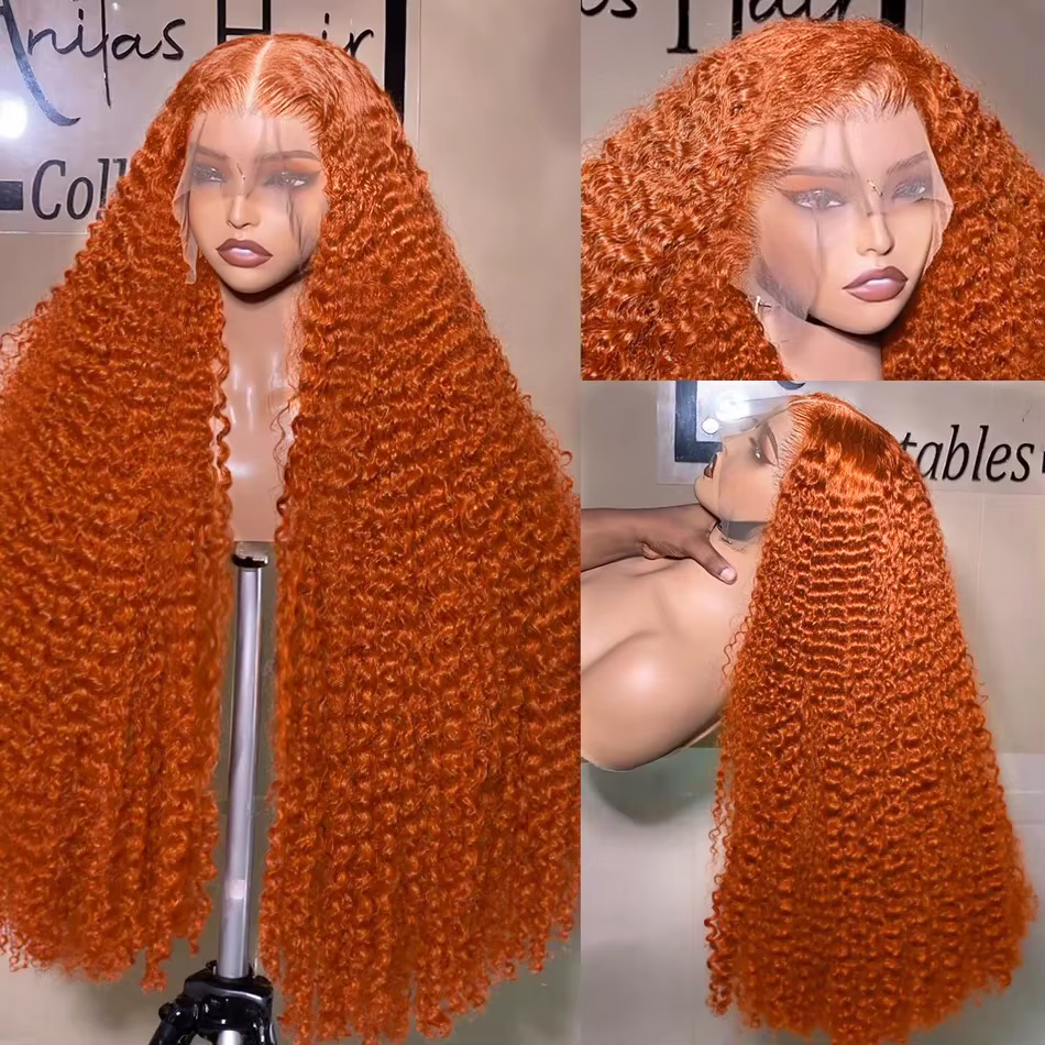 Perruque Lace Front 13x6 en dentelle, bouclée profonde, couleur gingembre, 28-36 pouces # Perruque f