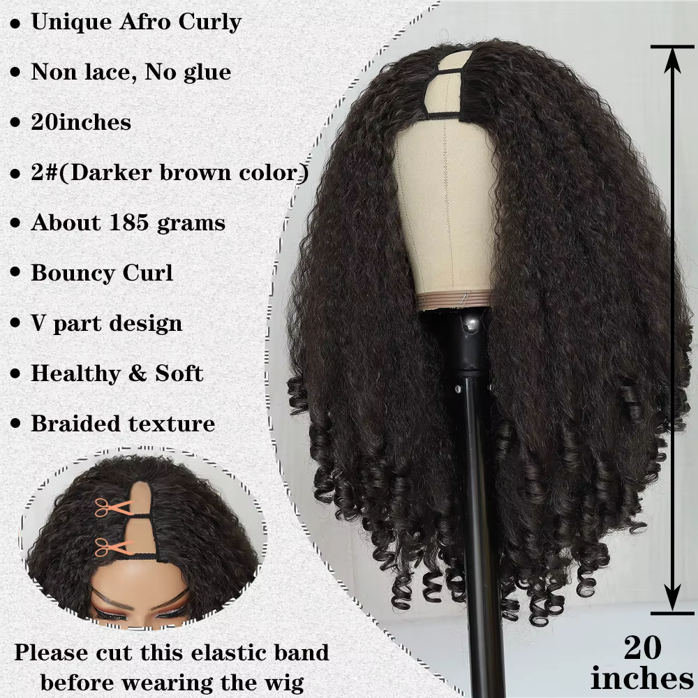 X-TRESS Afro bouclés V partie perruque avec boucles rebondissantes synthétique crépus droites sans c