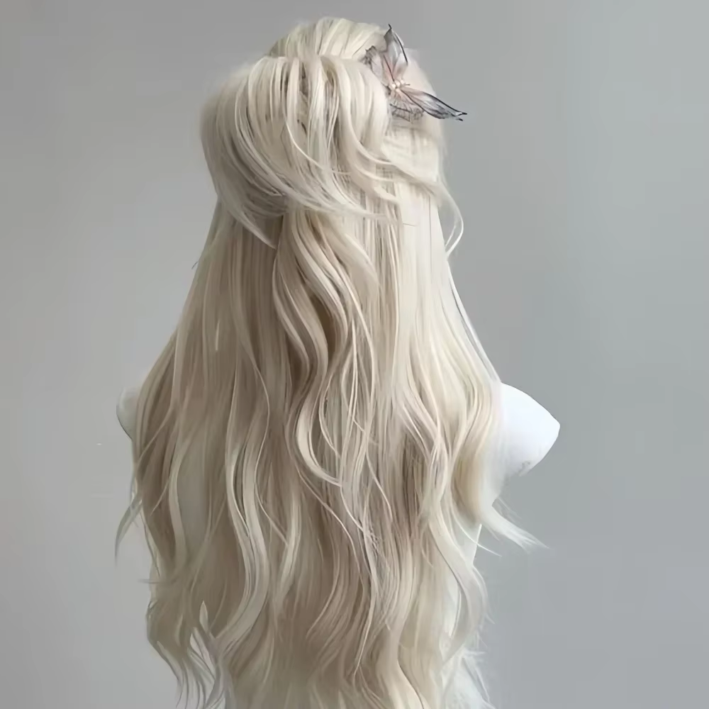 Ashely perruque blonde blanche pour femmes cheveux longs ondulés perruques blanches résistantes à la