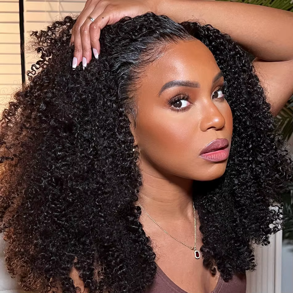 Perruques de cheveux humains bouclés crépus sans colle pré-découpés avec dentelle, pré-découpée, Wil