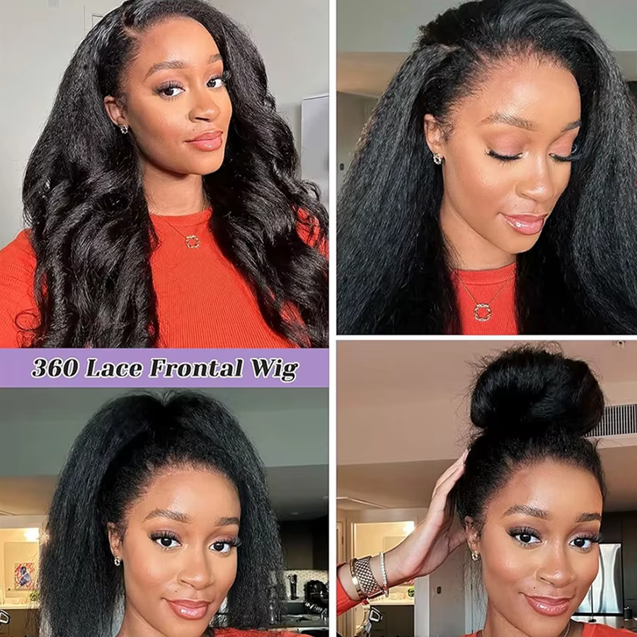 Perruque Lace 360 à densité 220% avec cordon de serrage invisible, cheveux humains raides crépus, co