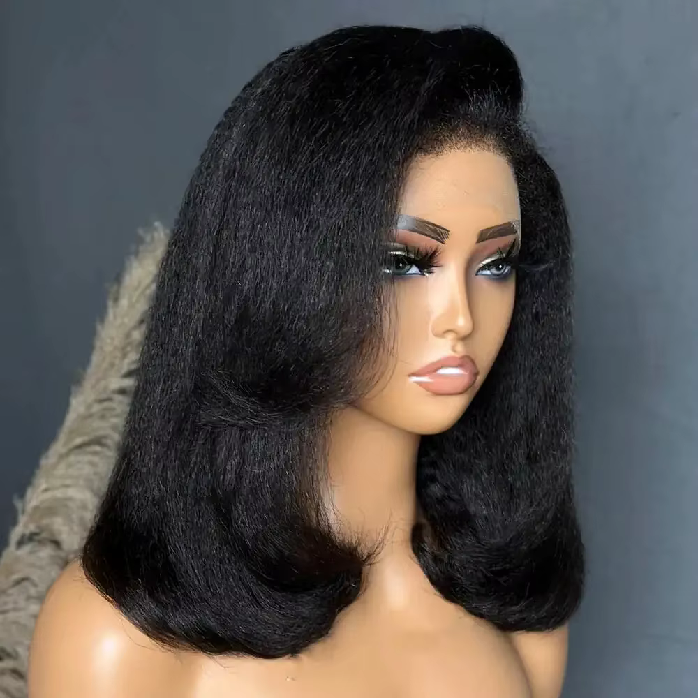Perruque Lace Front Wig crépue lisse sans colle pour femme, cheveux doux, cheveux de bébé, pre-pluck