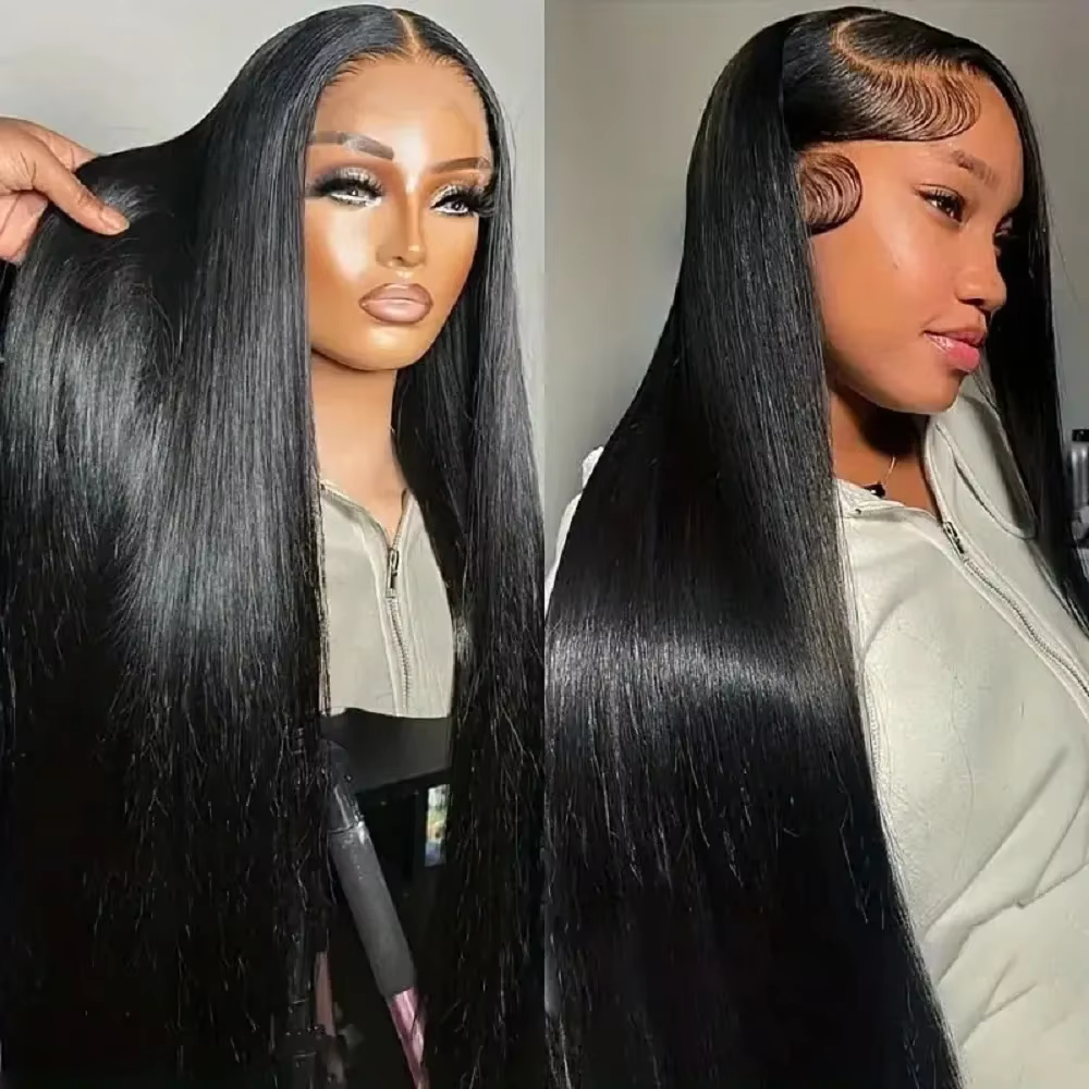 Perruque Lace Frontal Wig brésilienne naturelle, cheveux lisses, 13x4 HD, 44 46 pouces de Long, dens