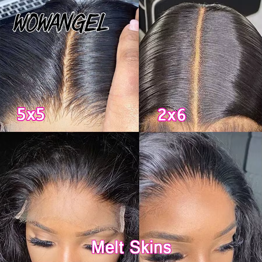 WOWANGEL-Perruque Bob Lace Closure Wig sans colle, cheveux humains lisses, Deep Part, 5x5 HD, 2x6, p