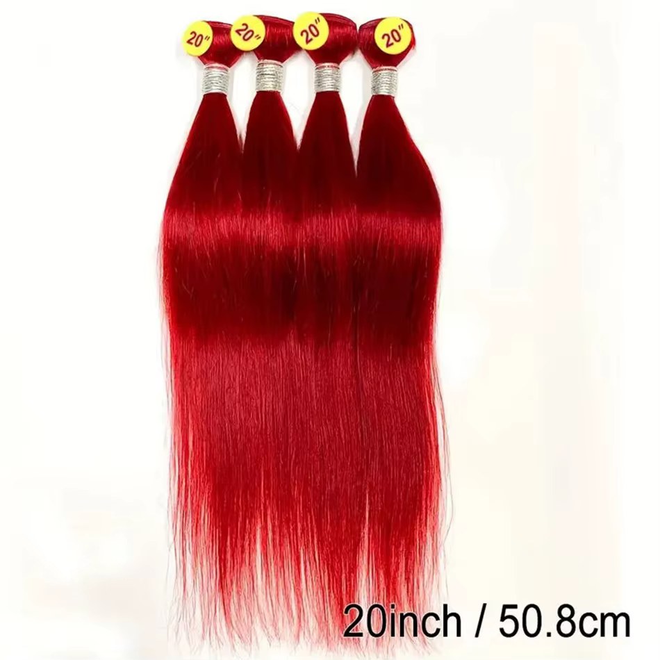 Paquets droits rouges avec fermeture 4*4 avec des cheveux de bébé dentelle transparente tissage de c