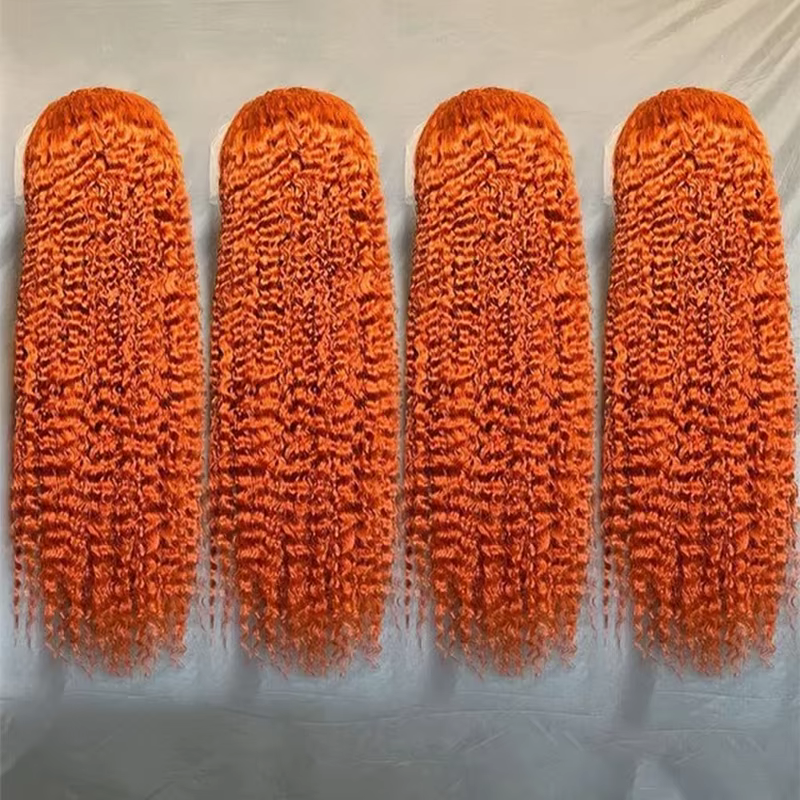 Perruque Lace Frontale 13x6 en Cheveux Humains, Ondulations Profondes Couleur Gingembre Orange, Dens