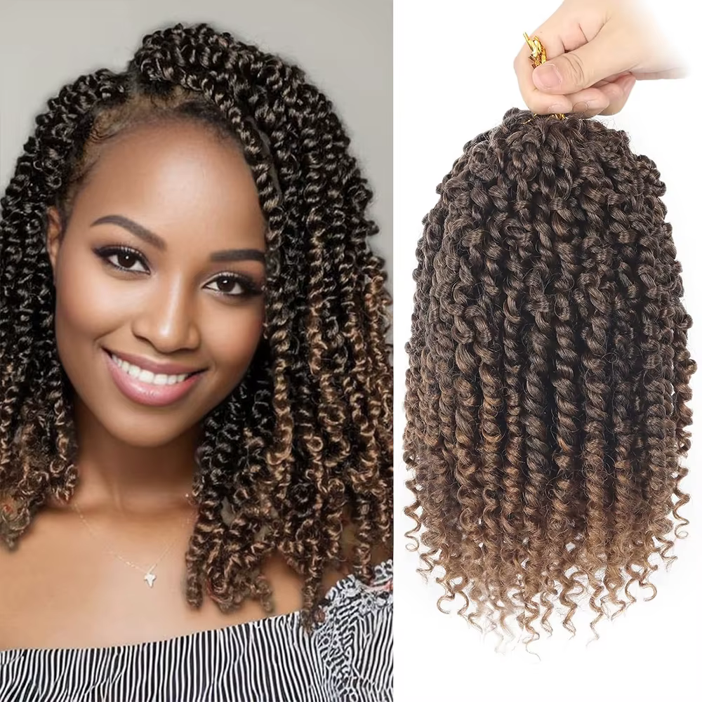 8 paquets de cheveux synthétiques pré-bouclés pour tresses au crochet Passion Twist pour femmes noir
