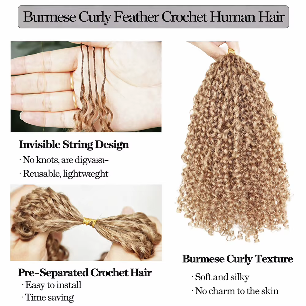 Cheveux bouclés crépus birmans # Cheveux humains en crochet blond miel de 27 couleurs pour tresses,