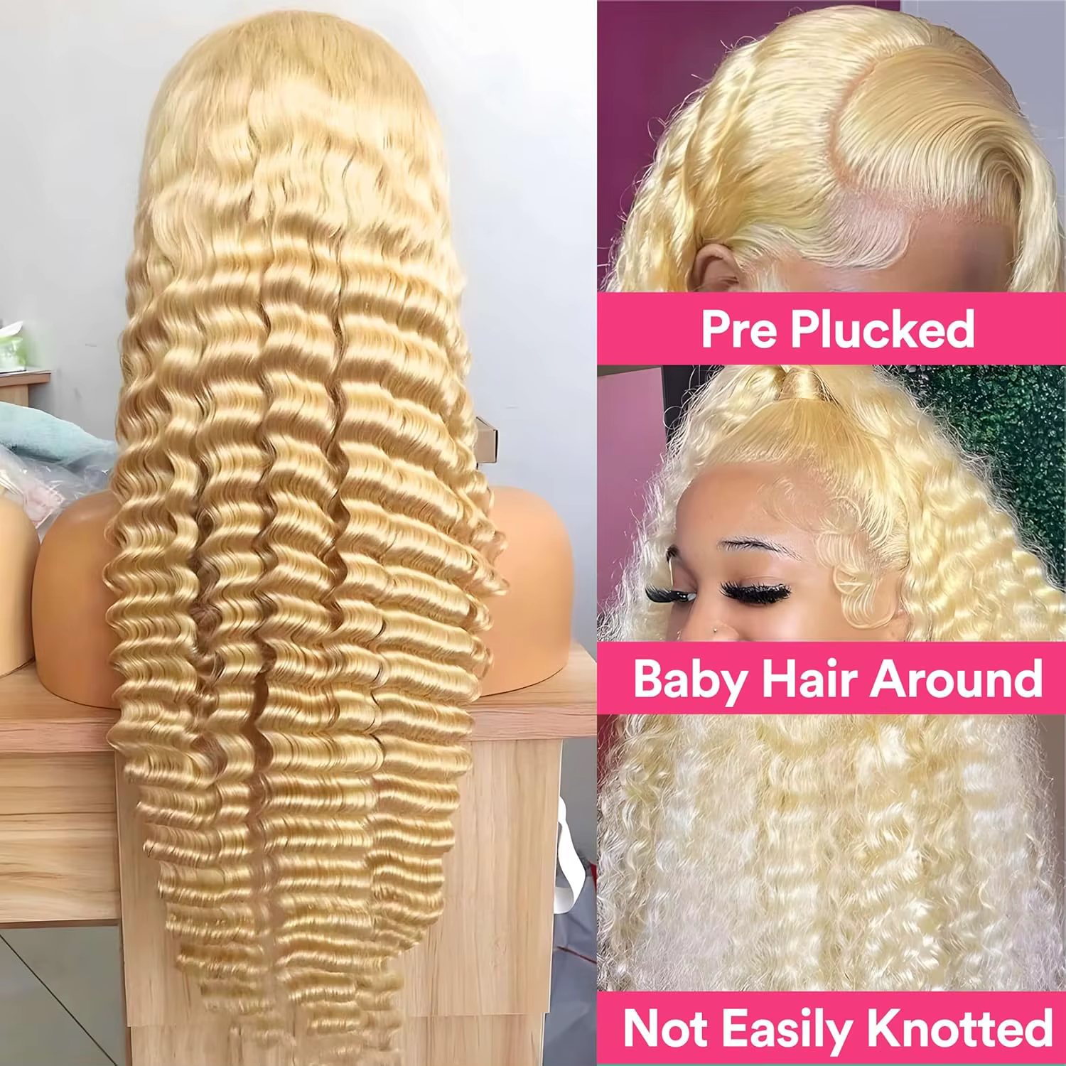 30 pouces 613 dentelle avant perruque cheveux humains Blonde perruque cheveux humains 613 vague prof