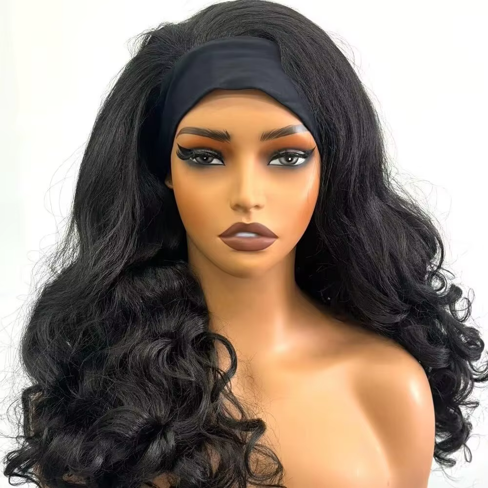 Perruque bandeau ondulée de 42 pouces pour femmes, cheveux humains, sans colle, prête à porter, chev