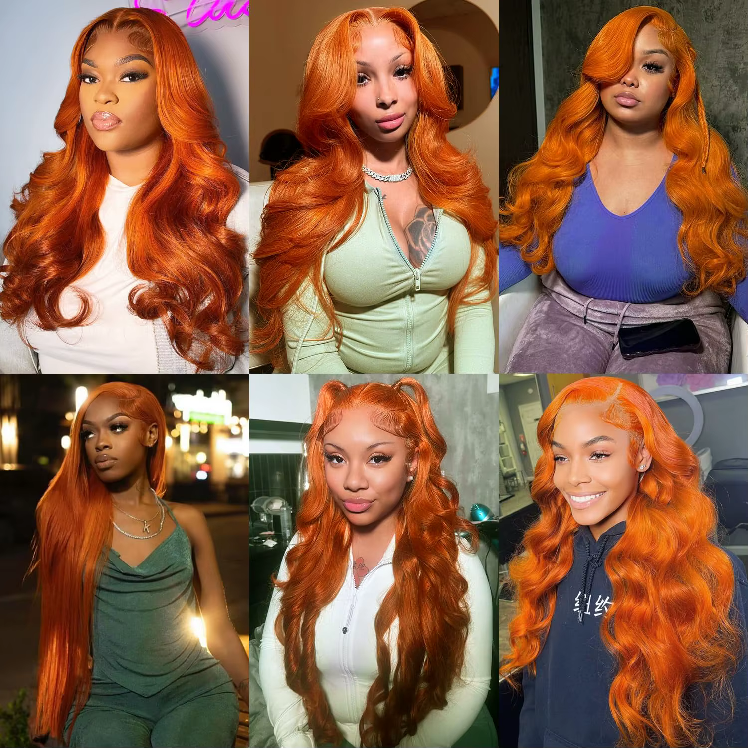 Perruque Lace Frontal Wig Body Wave brésilienne naturelle, cheveux humains, couleur Orange gingembre