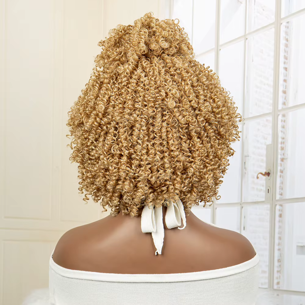 Perruques Synthétiques Courtes Blondes Tressées avec Cheveux de Bébé, Cheveux caution Bouclés, Bob a