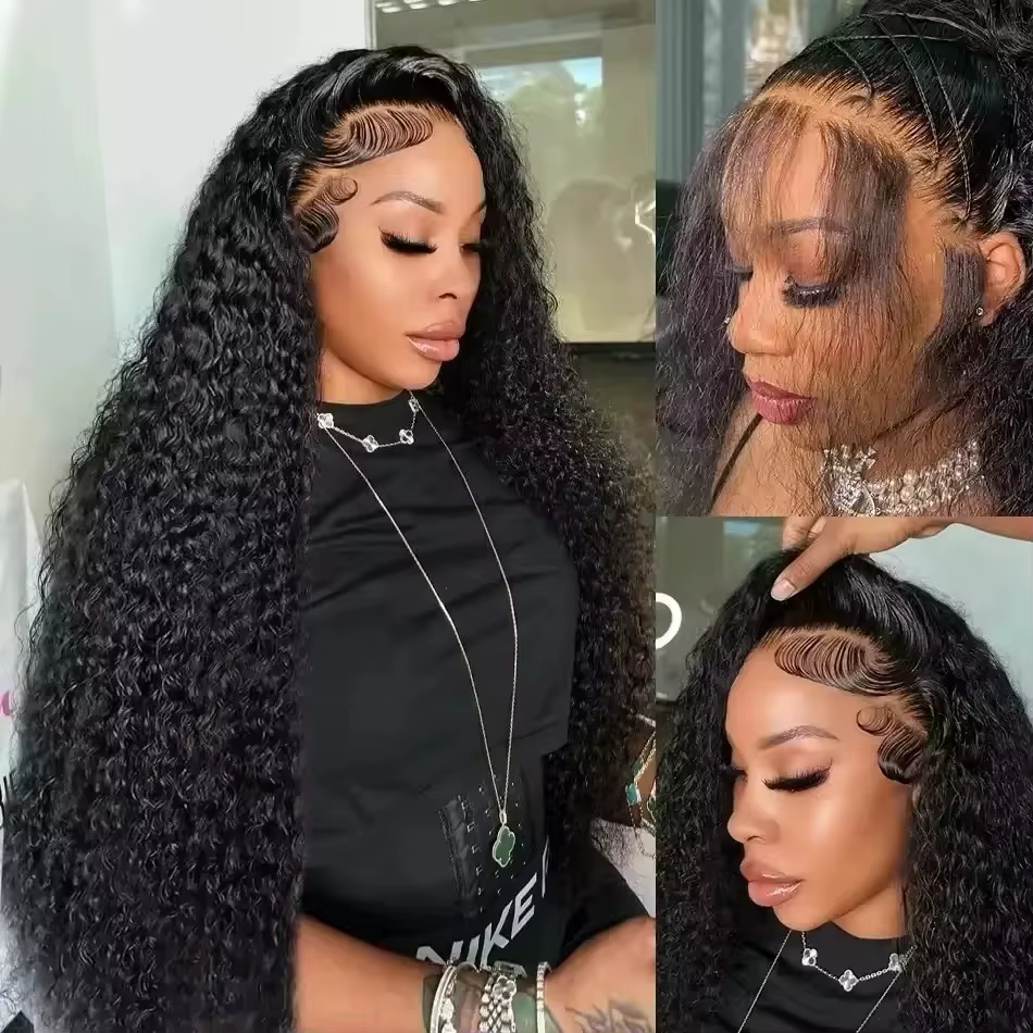 Perruques de cheveux humains bouclés 250% de densité, Deep Wave, 13x6, 360 HD, pré-épilées, avec den