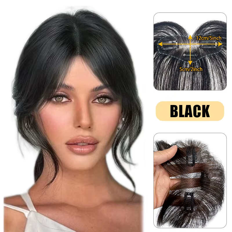 Extensions de cheveux naturels à clipser pour le front et les tempes, franges artificielles pour fem