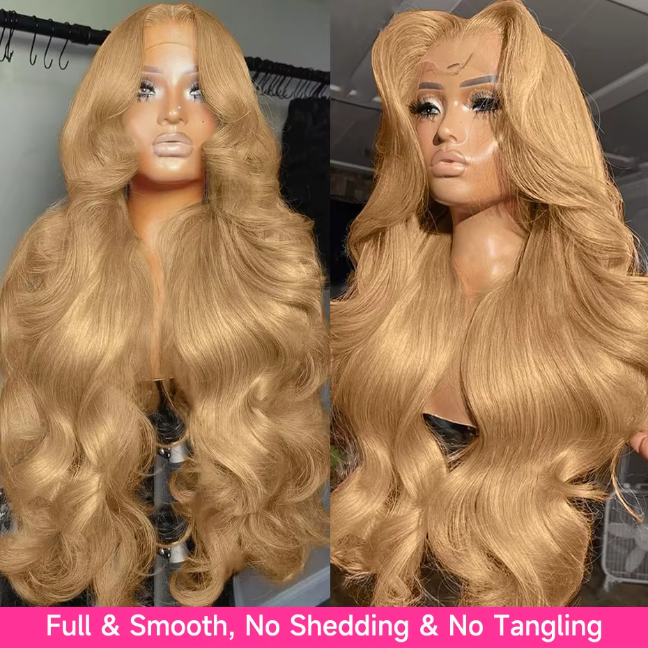 Perruque frontale en dentelle blonde miel 13x6 Body Wave brésilienne # 27 perruques de cheveux humai