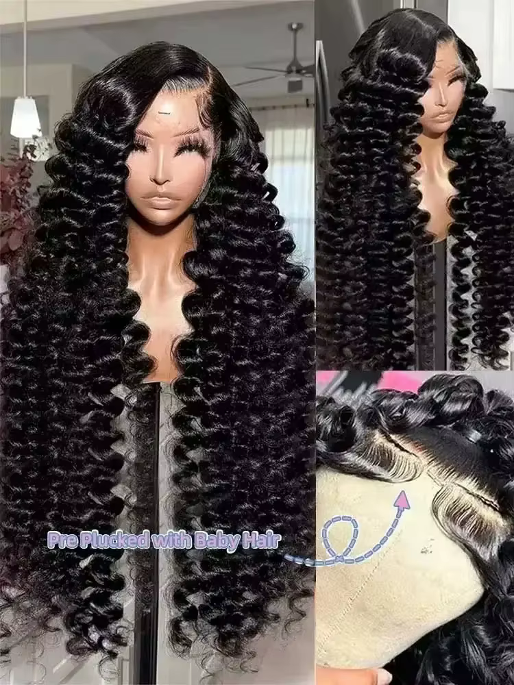 Perruques de cheveux humains bouclés à ondulations profondes, densité 250, 13x6 HD transparentes, av