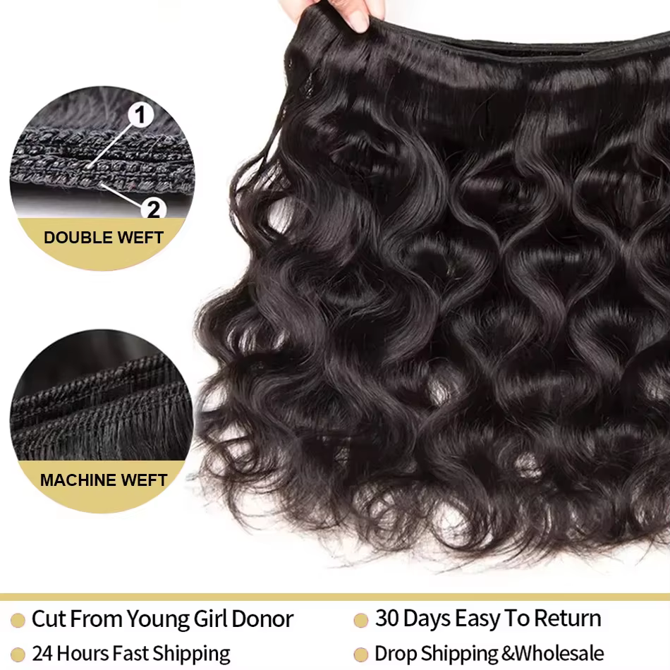 Extensions de Cheveux Humains Naturels Bruts 16A, Ondulés, Non Traités, 30-40 Pouces, 3 ou 4 Paquets