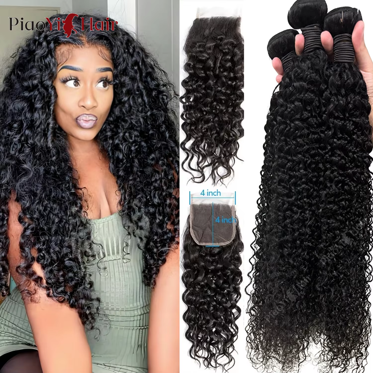 Paquets de cheveux humains bouclés birmans 12A avec fermeture paquets de cheveux humains 100% bruts 