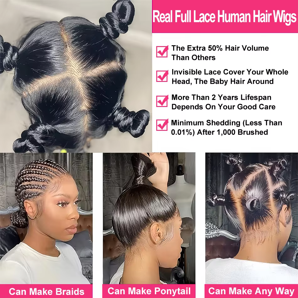 Perruque en cheveux humains naturels, densité 200, avec dentelle complète, Remy brésilien, transpare